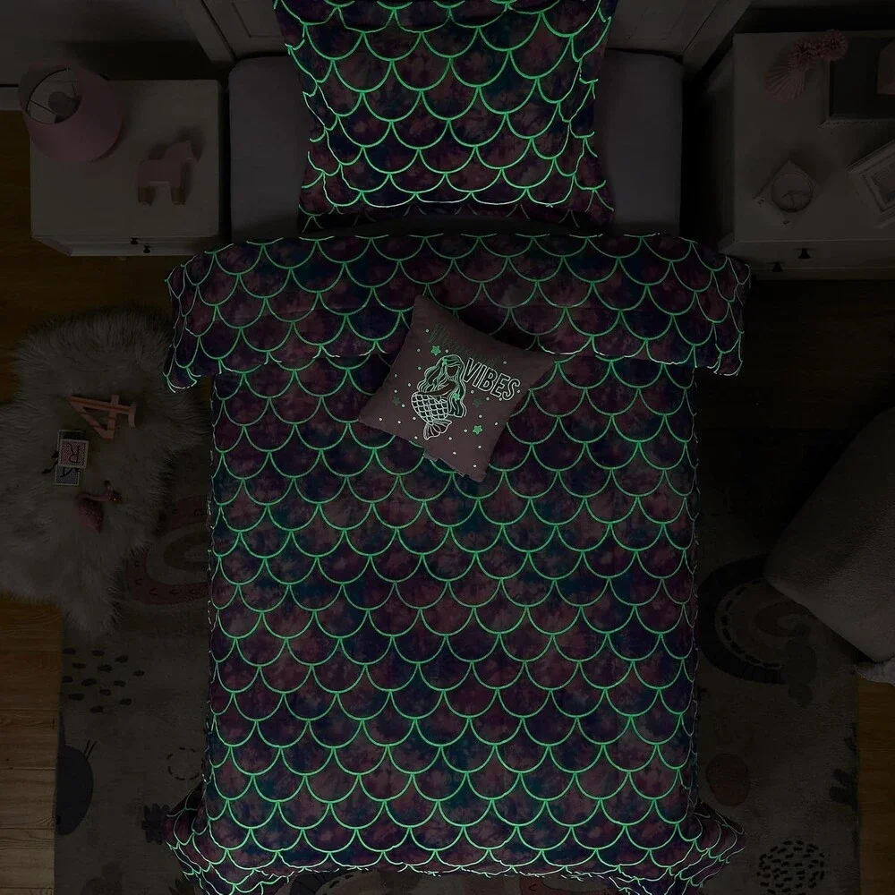 Twin Comforter Set for Girls-3 Pieces Glow in The Dark Bedding Set Mermaid